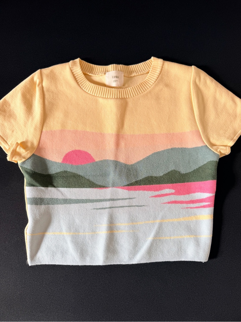 Luna Ivy Yellow Scenic Knit Crop Top
